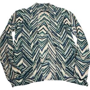 NIC+ZOE Blue Chevron Linen Cardigan Petite XS Open Front Lightweight